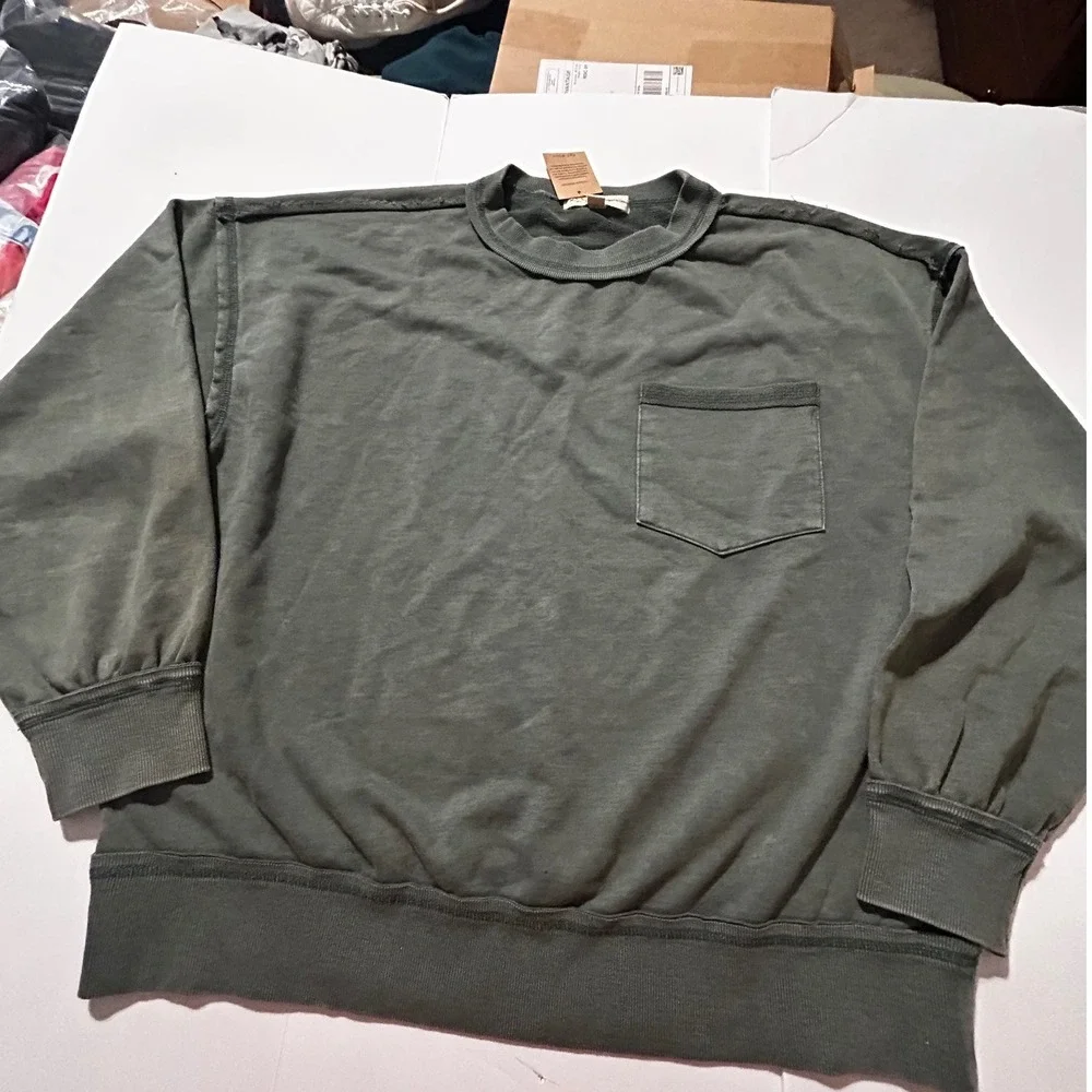 Rae Mode Olive Green Mineral Wash Pocket Sweatshirt Oversized L Casual Boho